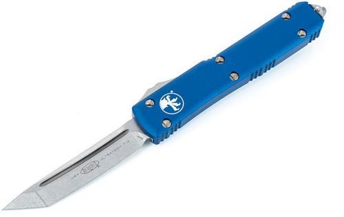 Microtech Ultratech OTF Automatic Knife, Stonewash Tanto Edge, Blue (123-10BL)