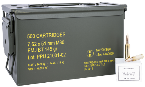 Prvi Partizan Rifle Ammunition PPRM762M, 7.62x51mm NATO, Full Metal Jacket Boat Tail, 145 gr, 2835 fps, 500 Rd/Bx