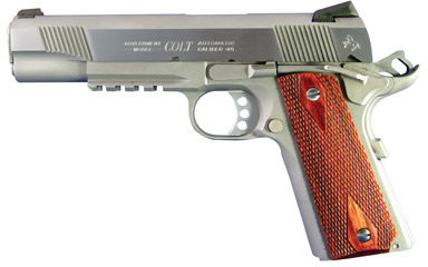 Colt Government Pistol O1070RG, 45 ACP, 5 in, Double Diamond Rosewood Grip, Stainless Finish, Accessory Rail, 8 Rd