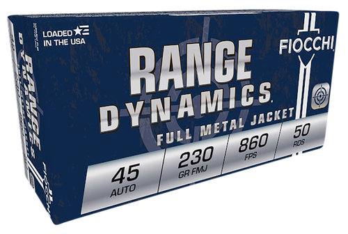 Fiocchi Shooting Dynamics Pistol Ammunition 45A, 45 ACP, Full Metal Jacket (FMJ), 230 GR, 860 fps, 50 Rd/bx
