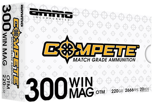 Ammo Inc Compete Rifle Ammunition 300WM190BTHPA20, 300 Win Mag, Open Tip Match, 220 gr, 2666 fps, 20 Rd/Bx