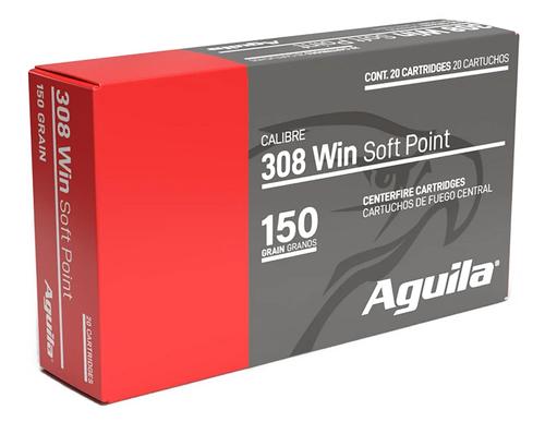Aguila Rifle Ammunition 8090AG, 308 Win, InterLock Boat Tail Soft Point, 150 gr, 2810 fps, 20 Rd/Bx