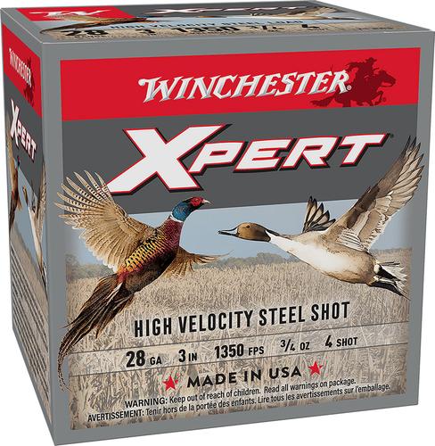 Winchester Xpert High Velocity Shotshells WEXP2834, 28 Gauge, 3", 3/4 oz, 1350 fps, #4 Steel , 25 Rds/box