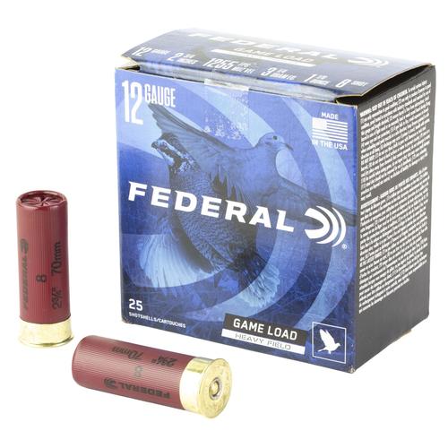 Federal Premium Game-Shok Heavy Field Shotshells H1238, 12 Gauge, 2-3/4", 1-1/8 oz, 1255 fps, #8 Lead Shot, 25 Rds/Bx