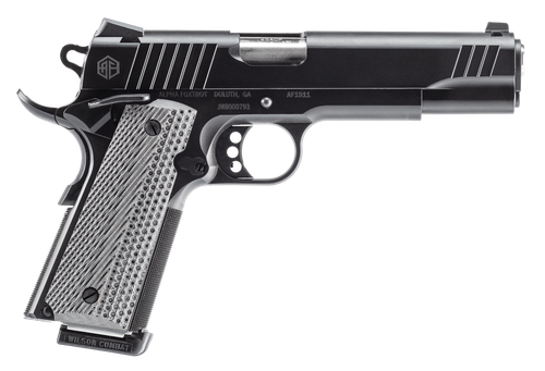 Alpha Foxtrot AF1911 Pistol, 45 ACP, 5in, Black Frame w/Beavertail G10 Grips, Black QPQ Finish, 8 Rds