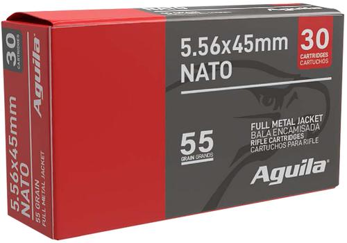 Aguila Rifle Ammunition 1E556155, 5.56x45mm NATO, Full Metal Jacket, 55 gr, 3164 fps, 30 Rd/Bx