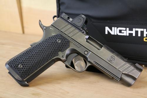 Nighthawk Bob Marvel Custom Commander Pistol 0568, 10mm, 4.25", Black Carbon Fiber Grips, Smoked Nitride Finish, w/Trijicon RMR, 9 Rds