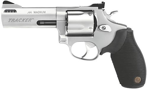Taurus 44 Tracker Revolver 2440049TKR, 44 Remington Mag, 4" Ported, Ribber Grip Overlay Grip, Stainless Finish, 5 Rd, Adj Sights