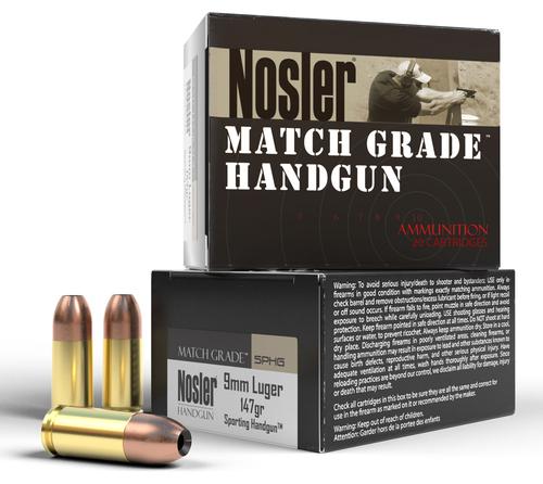 Nosler Match Grade Handgun Ammunition 51290, 9mm Luger, JHP, 147 Gr, 880 fps, 20 Rd/Bx