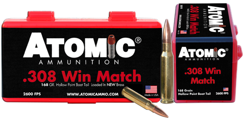 Atomic Rifle Ammunition 00426, 308 Winchester, MatchKing, 168 GR, 2718 fps, 50 Rds/Bx