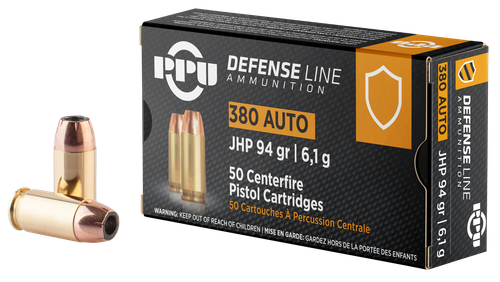 Prvi Partisan Pistol Ammunition PPD380A, 380 Automatic Colt Pistol ACP, JHP, 94 gr, 951 fps, 50 Rd/Bx