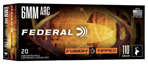 Federal Fusion Tipped Rifle Ammunition, 6mm ARC, Fusion Tipped, 110 GR, 20 Rd/bx