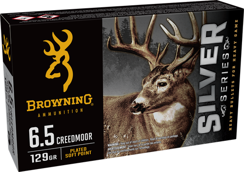 Browning Silver Rifle Ammunition B192600651, 6.5 Creedmoor, Plated Soft Point, 129 gr, 2820 fps, 20 Rd/Bx