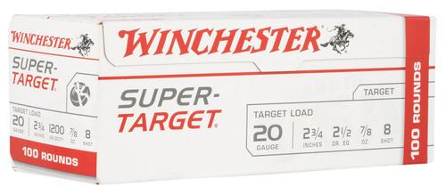 Winchester Super-Target Shotshells TRGT208VP, 20 Gauge, 2-3/4", 7/8 oz, 1200 fps, #8 Lead Shot, 100 Rds/box