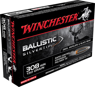Winchester Supreme Rifle Ammunition SBST308, 308 Winchester, Ballistic Silvertip, 150 GR, 2810 fps, 20 Rd/bx