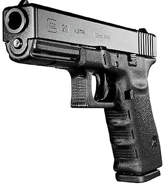 Glock 20 G20SF Pistol PF2050201, 10mm, 4.60 in, Polymer Grip, Black Finish, 10 Rd, Short Frame, Fixed Sights