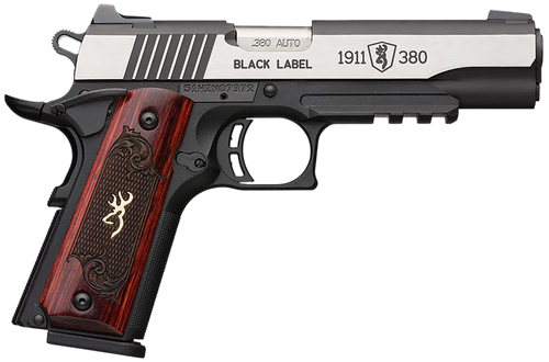 Browning 1911-380 Black Label Medallion Pro Pistol 051969492, 380 ACP, 4.25", Checkered Rosewood/w Gold BuckMark Logo Grips, Matte Black Finish, 8 Rds