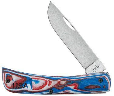 Case Crossroads Sod Buster Jr Pocket Knife w/Skinner Blade, Red/White/Blue Burl G10 Handle 66386