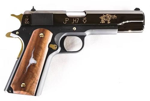 Custom & Collectible Colt 1911 Longhorn Limited Edition Pistol CNC1911LONG, 45 ACP, 5in, Walnut Grips w/Pearl Longhorn, DLC Barrel, 24k Gold Inlay, 7 Rds