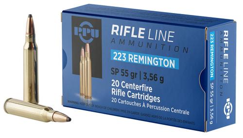 Prvi Partizan Rifle Ammunition PP223S, 223 Remington, Soft Point, 55 gr, 3240 fps, 20 Rd/Bx