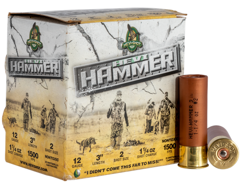 Hevishot Hevi-Hammer Waterfowl Shotshells 28002, 12 Gauge, 3", 1-1/4 oz, 1500 fps, #2 Steel/Bismuth Shot, 25 Rds/Bx