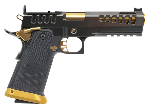 Watchtower Firearms Demolitia Double Stack 1911 Pistol, DEMOLITIA9MM5GLD, 5" Ported Slide/Barrel, Gold PVD, Optic Ready, 20+1
