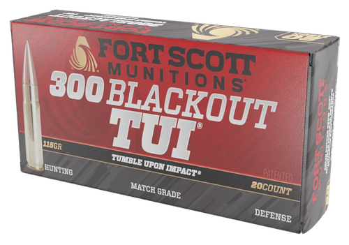 Fort Scott Munitions TUI Rifle Ammunition 300115SCV, 300 Blackout, Solid Copper Spun, 115 gr, 2219 fps, 20 Rd/Bx