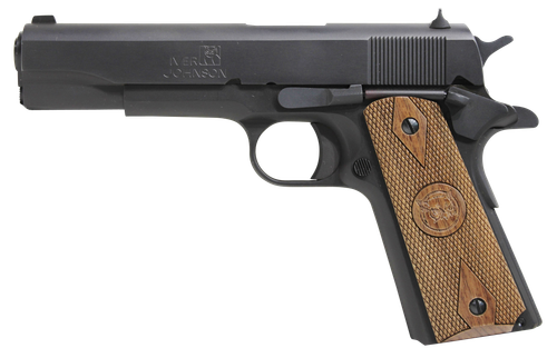 Iver Johnson 1911 A1 Pistol 1911A1938, 38 Super, 5in, Double Diamond Checkered Walnut Grips, Matte Blued Finish, 9 Rds