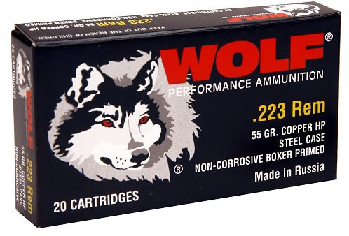 Wolf Rifle Ammunition 22355HP, 223 Remington, Hollow Point (HP), 55 GR, 3241 fps, 20 Rd/Box