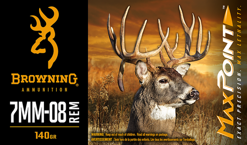 Browning Rifle Ammunition B192107082, 7mm-08 Rem, Max Point, 140 gr, 2800 fps, 20 Rd/Bx