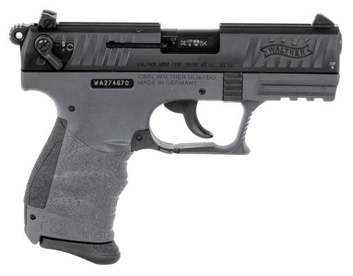 Walther P22 Pistol 5120365, 22 LR, 3.42", Matte Black Tenifer Slide, Tungsten Gray Frame, 10 Rds