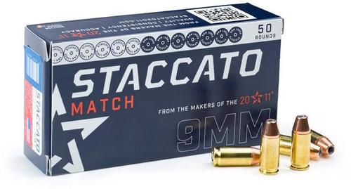 Staccato Match Pistol Ammunition 1-919-MATCH136-STAC-M-ECOM, 9mm, Open Tip Match (OTM), 136 GR, 1000 fps, 50 Rd/bx