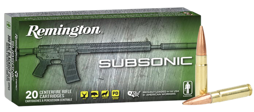 Remington SubSonic Ammo,, 300 Blackout, Open Tip Flat Base, 220 GR, 940 fps, 20 Rd/bx