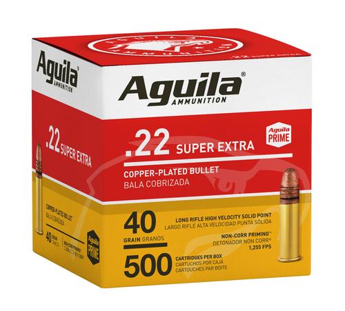 Aguila Super Extra Rimfire Ammunition 1B221115, 22 LR, Copper Plated Solid Point, 40 gr, 1255 fps, 500 Rds/Bx