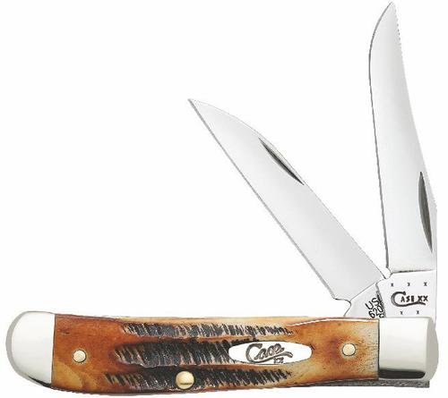 Case Mini Trapper Pocket Knife w/Clip/Spey Blades & Case 6.5 Bonestag Handle 65305