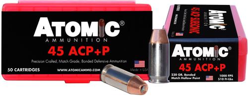Atomic Pistol Ammunition 00433, 45 ACP +P, Bonded Mathc HP, 230 GR, 1000 fps, 50 Rds/Bx