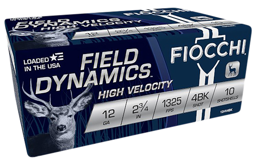Fiocchi High Velocity 12HV4BK, 12 Gauge, 2-3/4", 27 Pellets, 1325 fps, #4 Nickel Plated Buckshot, 10 Rd/bx