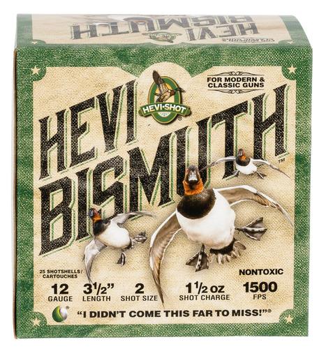 HEVI-Shot Hevi-Bismuth Waterfowl Shotshells HS14502, 12 Gauge, 3-1/2", 1500 fps, #2 Shot, 25 Rds/bx