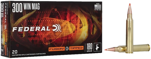 Federal Fusion Tipped Rifle Ammunition F300WTFS3, 300 Winchester Mag, Fusion Tipped Ammunition, 180 GR, 2950 fps, 20 Rd/bx