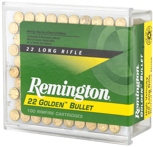 Remington Golden Bullet Rimfire Ammunition 1500, 22 Long Rifle, Plated Lead Round Nose (RN), 40 GR, 1255 fps, 100 Rd/bx