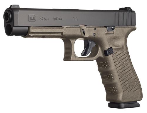 Glock 34 Gen4 Pistol PG3437103, 9mm, 5.3", OD Green Grips, OD Green Finish, 17 Rds