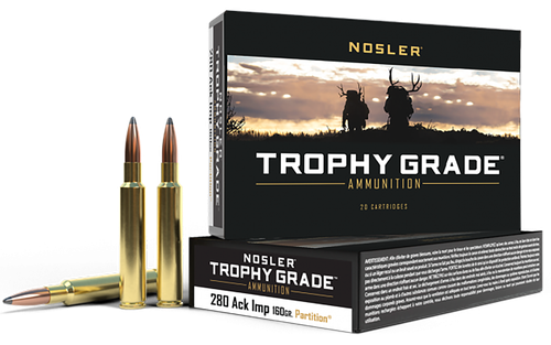 Nosler Trophy Grade Rifle Ammunition 60044, 280 Remington Ackley Improved, Partition, 160 GR, 2950 fps, 20 Rd/bx