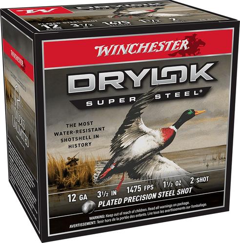 Winchester Ammo Drylok Super Steel High Velocity SSH12LH2, 12 Gauge, 3.50", 1 1/2 oz, 1475  fps, 2 Shot, 25 Rd/bx