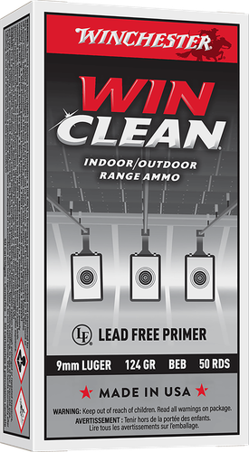 Winchester WinClean Handgun Ammunition WC92, 9mm, Copper Enclosed Base, 124 GR, 1130 fps, 50 Rd/bx