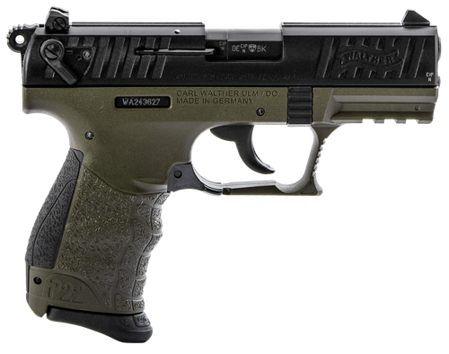 Walther P22 Q Military Pistol 5120715, 22 LR, 3.42", Black Interchangeable Backstrap, OD Green Finish, 10 Rds