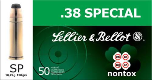 Sellier & Bellot Pistol Ammunition SB38NT, 38 Special,  Soft Point (SP), 158 GR, 925 fps, 50 Rd/bx