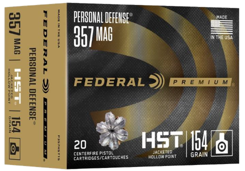 Federal Premium Pistol Ammunition P357HST1S, 357 Magnum, HST (JHP), 154 GR, 1340 fps, 20 Rd/bx