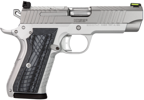 Kimber KDS9C Optic Ready Pistol 3100013, 9mm Luger, 4.09in, nc 3100013 KDS9C  9mm 10+1 4.09" KimPro Silver  Front and Rear Serrations Stainless Steel Slide Gray and Black G10 Crosshatch Grips, KimPro
