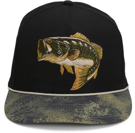 Paramount Outdoors, Largemouth Bass, 5-Panel Trucker Rope Cap, Black (PAO1024-JXX-OSFA)