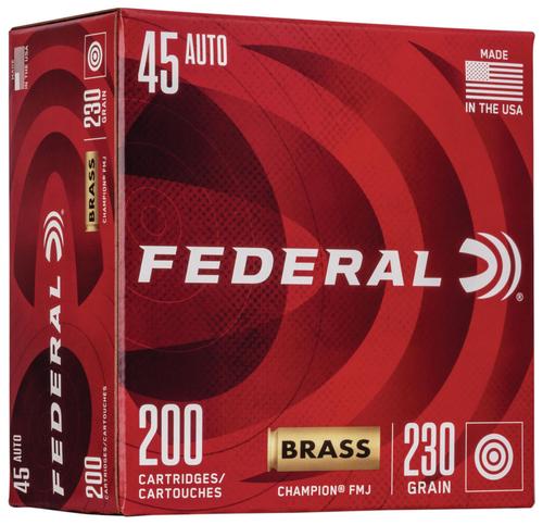 Federal Champion Pistol Ammunition WM52332, 45 Automatic Colt Pistol ACP, Full Metal Jacket, 230 gr, 890 fps, 200 Rd/Bx